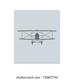Vintage airplane Vector black icon on color sticker. Material design