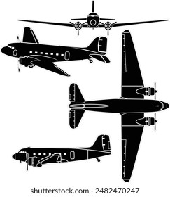 Vintage airplane vector set outline 