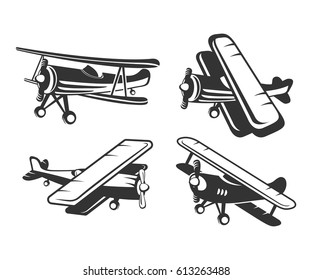 Vintage airplanes icons. Aircraft vector illustrations. Design element. Airplane logo.
