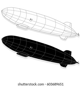 Vintage airship. Dirigible balloon. Vector illustration isolated.