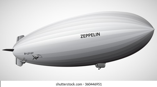 Vintage airship Zeppelin. Dirigible balloon. Vector illustration