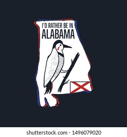 Vintage Alabama badge. Retro style US state patch, print for t-shirt and other uses. Included quote saying - I'd Rather be in Alabama. Stock vector label isolated