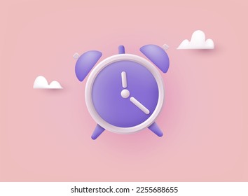 Vintage alarm clock. 3D Web Vector Illustrations.