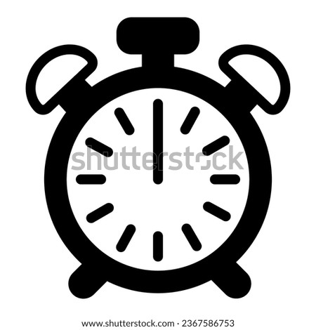 Vintage alarm clock with button, 12 pm, 12 am solid icon, time concept, timepiece vector sign on white background, glyph style icon for mobile concept and web design. Vector graphics