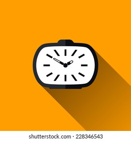 Vintage Alarm Clock Flat Icon with Long Shadow, Vector Illustration