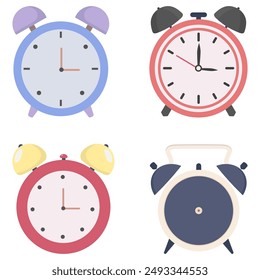 Vintage alarm clock flat icon in different style isolated on white background.