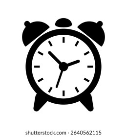 Vintage Alarm Clock Icon. Black and White Retro Wake Up Symbol for Time Management and Scheduling