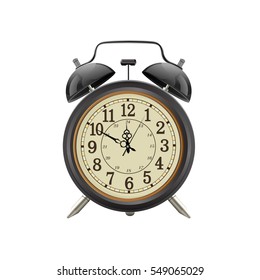 Vintage alarm clock isolated on white background, vector illustration.