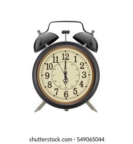 Vintage alarm clock isolated on white background, vector illustration.