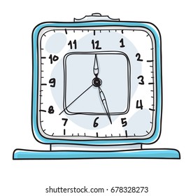 Vintage  Alarm Clock.Table Clock hand drawn art vector cute illustration