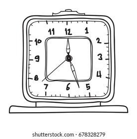 Vintage  Alarm Clock.Table Clock hand drawn line art vector cute illustration
