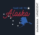 Vintage Alaska map badge. Retro style US state patch concept, print for t-shirt and other uses. Included quote saying - Take me to Alaska. Stock vector