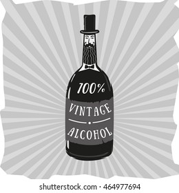 Vintage alcohol. Bottle looks like an old gentleman. Retro poster