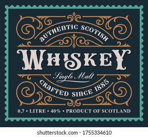 A vintage alcohol label design, isolated on dark background.