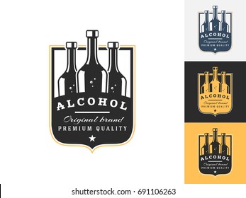 Vintage Alcohol Logo Design Template. Vector Logotype Elements, Icons, Symbols, Retro Labels, Badges And Silhouettes. Vector Illustration