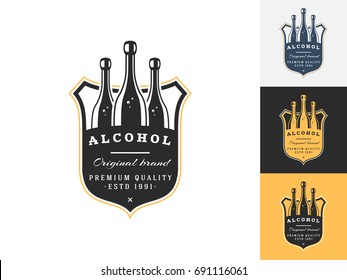 Vintage Alcohol Logo Design Template. Vector Logotype Elements, Icons, Symbols, Retro Labels, Badges And Silhouettes. Vector Illustration