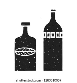 Vintage alcoholic bottles in black and white style. On a white background. For your design. Hygge