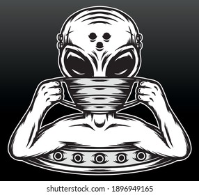 Vintage alien wearing a mask. Premium vector