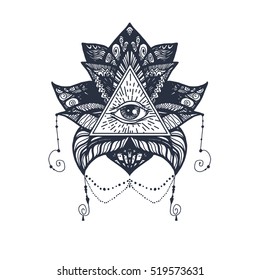 Vintage All Seeing Eye Mandala Lotus Stock Vector (Royalty Free) 519573631