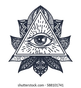 Vintage All Seeing Eye Mandala Lotus Stock Vector (Royalty Free ...