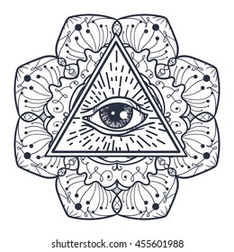 Vintage All Seeing Eye Triangle Mandala Stock Vector (Royalty Free ...