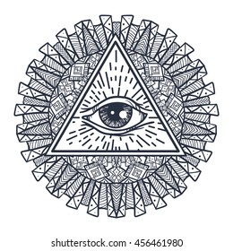 All Seeing Eye Pyramid Symbol Flower Stock Vector (Royalty Free ...