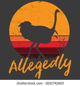 vintage allegedly ostrich fun retro flightless bird art vector design illustration print poster wall art canvas