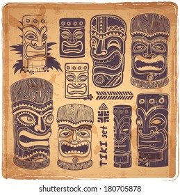 Vintage Aloha Tiki icons set for your business