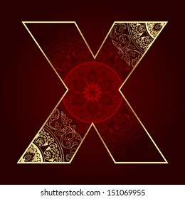 Vintage alphabet with floral swirls, letter X. Vector illustration  