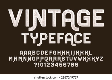 Vintage alphabet font. Messy letters with alternates and numbers. Stock vector typeface for your typography design.