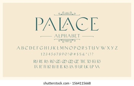 Vintage alphabet font named "Palace". Vector illustration