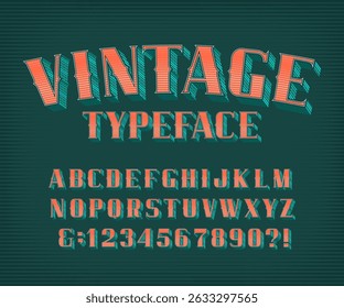 Fonte do alfabeto antigo. Letras e números retroativos de serifa. A face de tipos vetorial para o seu desenho tipográfico.