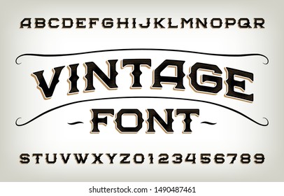 Vintage alphabet font. Scratched letters and numbers. Black and gold colors. Vector typescript for your typography design.