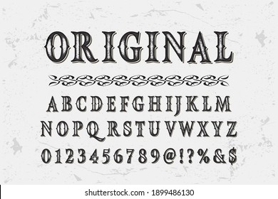 vintage  alphabet font, typeface design, gray style background