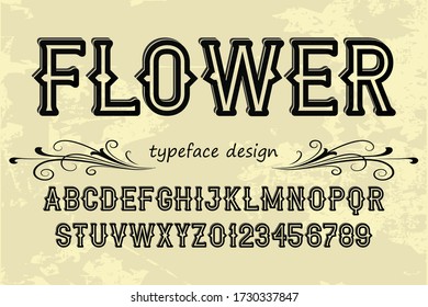 vintage alphabet font, typeface vector, black and gray style name flower