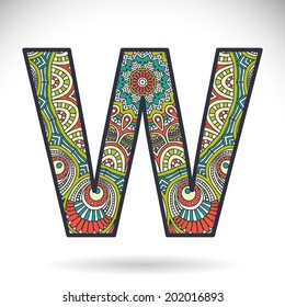 Vintage alphabet letter, colorful design, paganism ornament background. Vector illustration.