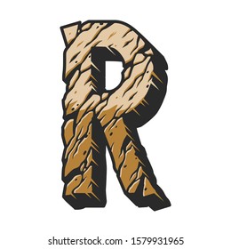Vintage alphabet letter R colorful concept with hot cracked sand texture isolated vector illustration