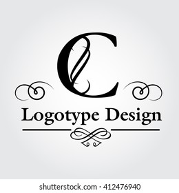 Vintage alphabet. Logotype design. C.