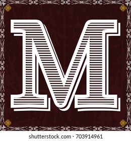 vintage alphabet typeface font and monogram floral lettering label design named m
