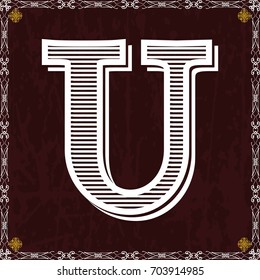 vintage alphabet typeface font and monogram floral lettering label design named u