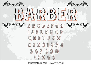 vintage alphabet, typeface vector, modern design, white and black style background name barber