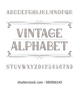 Vintage Alphabet Vector Font In Outline Style. Ornate Letters And Numbers. Stock Vector Typeface For Your Design.