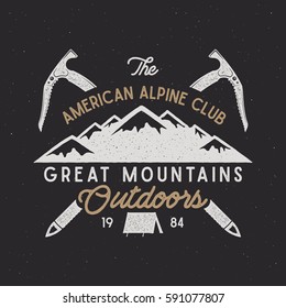 Vintage alpine badge. Climbing logo, vintage vector emblem
