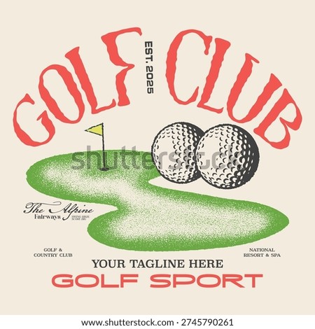 Vintage Alpine Fairways Golf T-Shirt Design, Retro EST 2025 Golf Sport Illustration, Red and Green Country Club Graphic, National Resort and
 Spa Golfing Vector for Print on Demand.