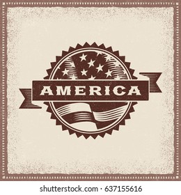 Vintage America Label. Editable EPS10 vector illustration in retro woodcut style.