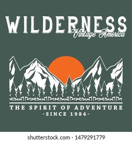  Vintage America wilderness, slogan typography, t-shirt graphics, vectors