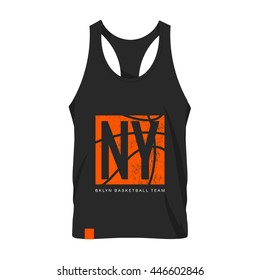 Vintage American basketball old grunge effect tee print vector design. Premium quality superior sport retro logo concept. New York shirt emblem mock-up.