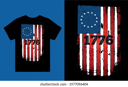 Vintage American Betsy Ross Flag - T Shirt Design Vector