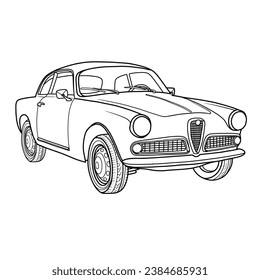 Vintage American Classic Sport Cars Vector illustration Line art,outline retro sport Car illustration hand drawn sketch, isolated on white background