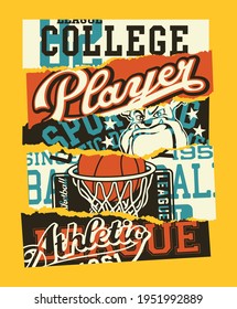 Vintage American College Sporting Labels Patchwork  Abstract Vector Print Collage For Children Wear